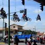 In March, disabled protesters hung their wheelchairs from a bridge in Cochabamaba city. (Getty) 03_03_16